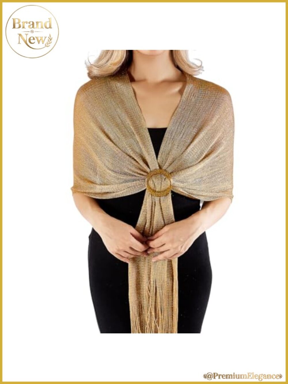 Metallic Sparkle Shawl Wrap with Buckle Evening Pashmina